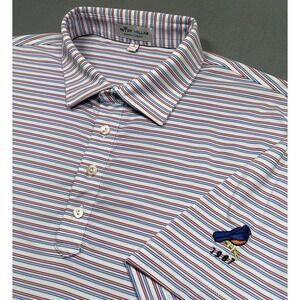 Peter Millar Polo Shirt Men's L Summer Comfort Stretch Golf Red/Blue Stripe Logo